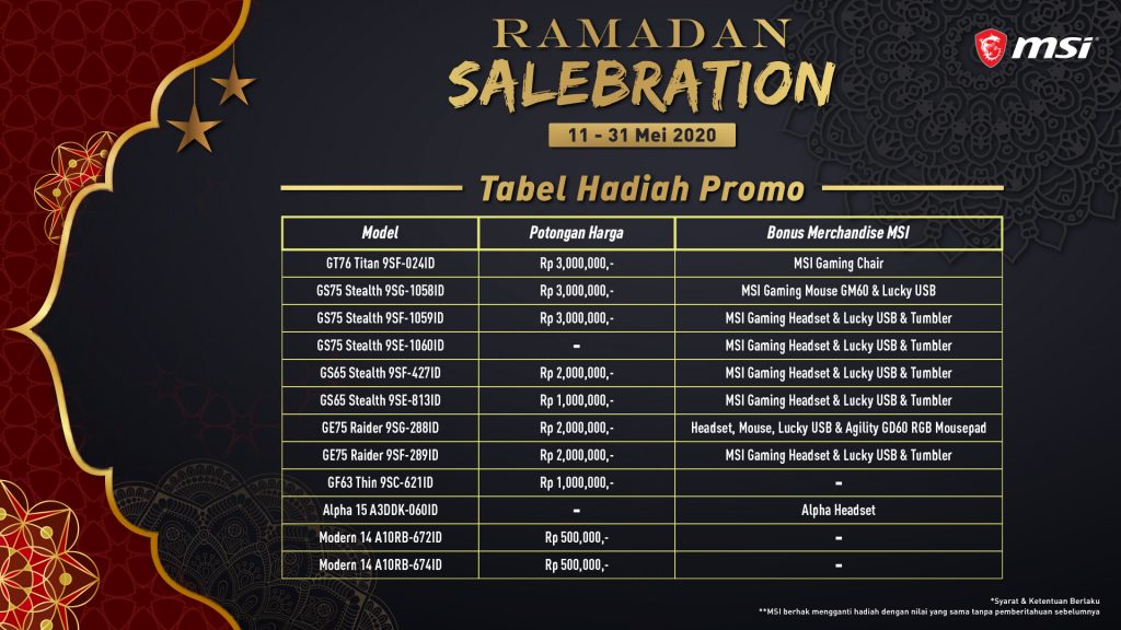 Tabel Promo MSI "RAMADAN SALEBRATION"